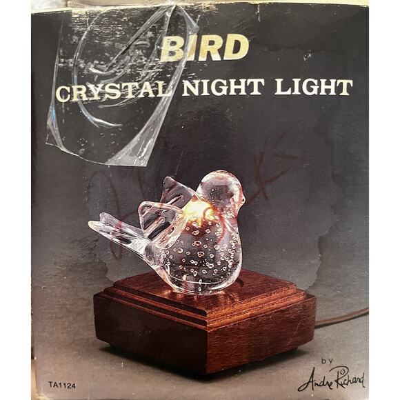 Vintage Crystal bird By Andre Richard on wooden light up stand Night Light - Picture 15 of 15